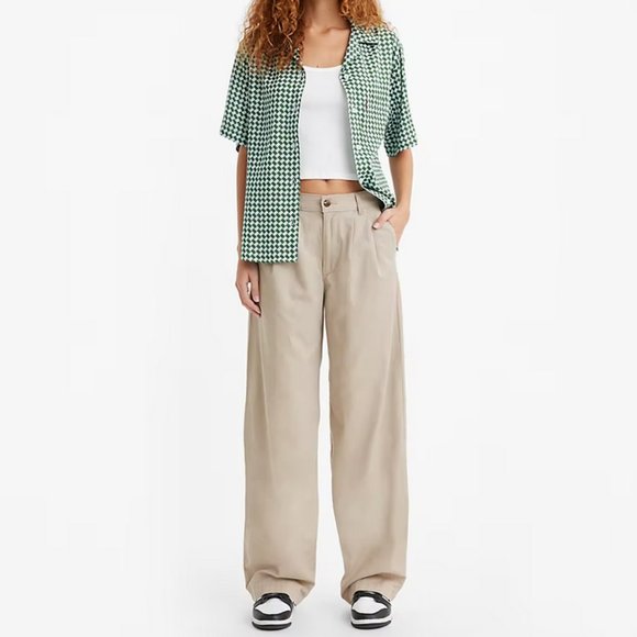Levi's High Rise Pleated Baggy Trousers in Cobblestone Neutral VARSITY PREP NWT - Picture 5 of 16